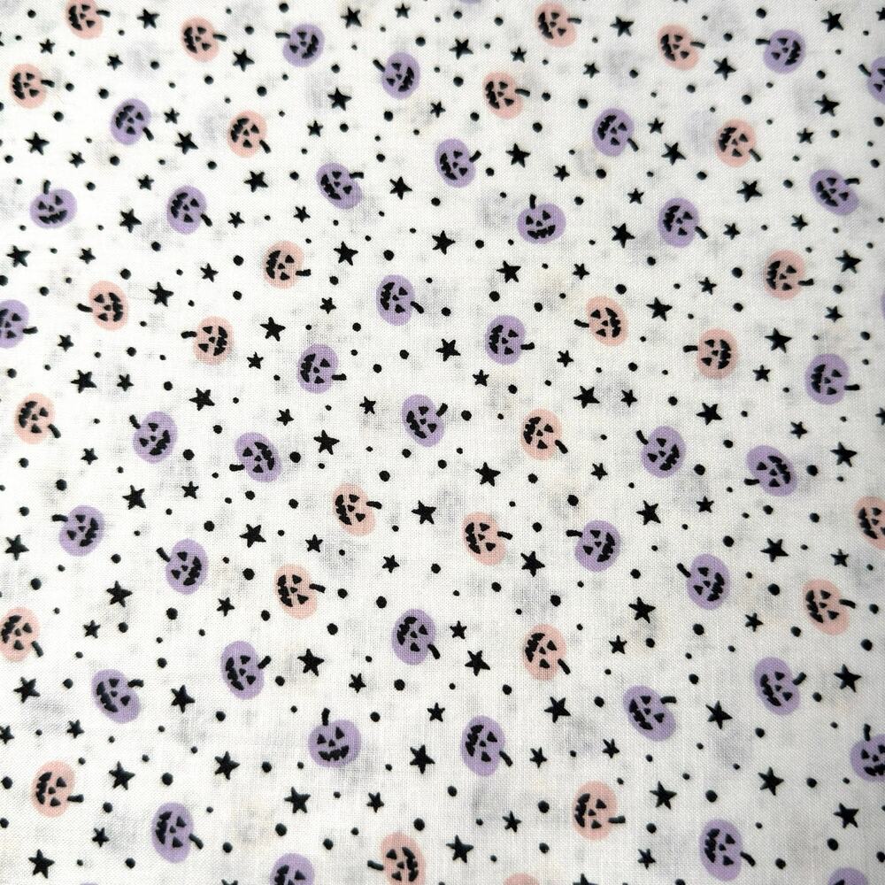 Mini Pastel Purple & Orange Pumpkins on White Cotton Fabric - 1/2 yard - Stars